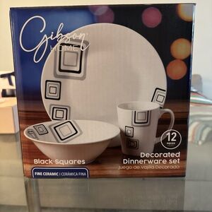 Gibson Black and White Squares Dinnerware Set